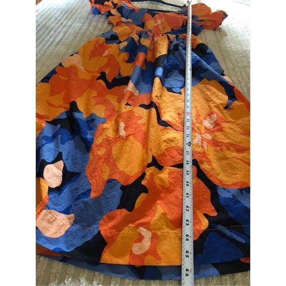 Tabitha Brown Tropical Floral Print Puff Sleeve Tie-Back Midi Dress SZ 4 - Picture 10 of 12